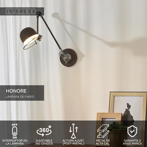 Lucide HONORE - Lámpara de pared - 1xE14 - Marrón óxido - USP